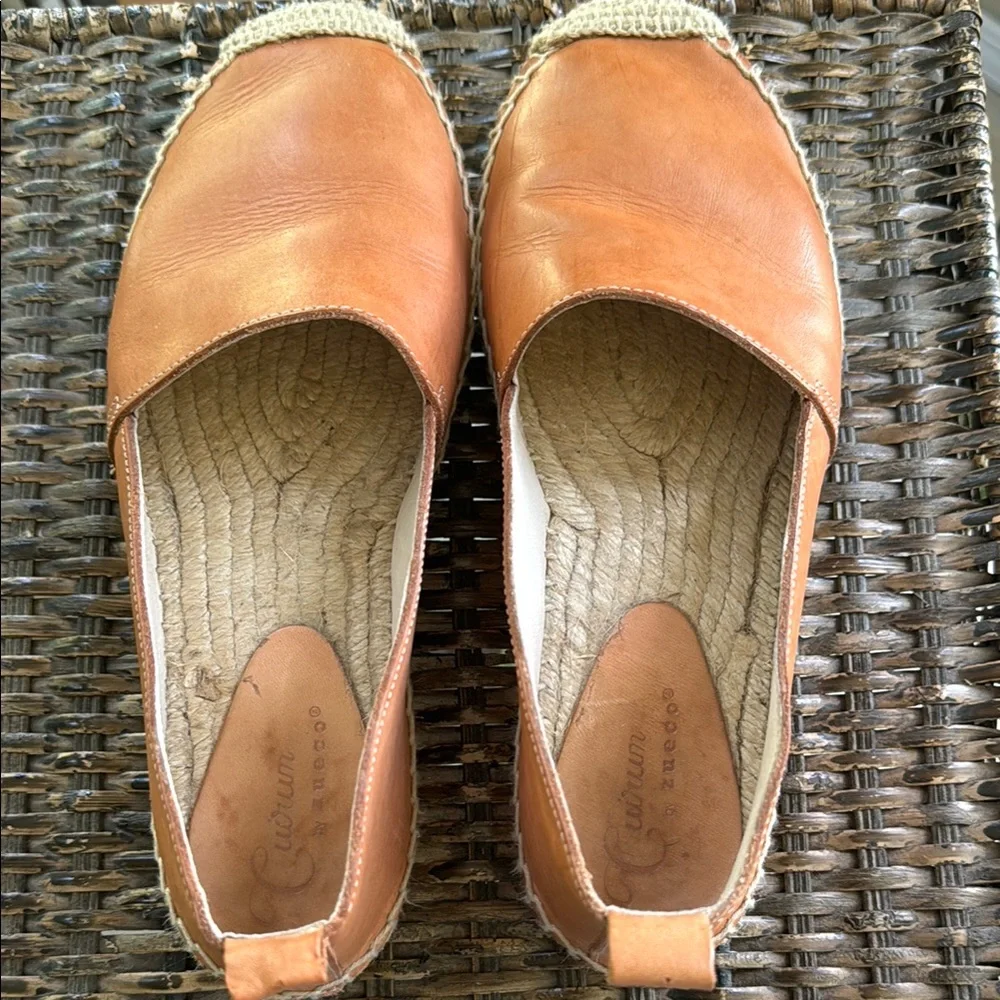 Tan Leather Espadrille Slip-On Flats Jute Sole Made in Spain Women’s size‎ 6.5